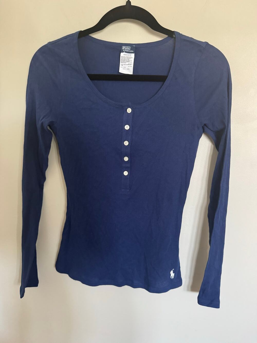 NWOT Polo by Ralph Lauren Long & Lean Cotton Jersey Lounge Henley in Navy SZ XS